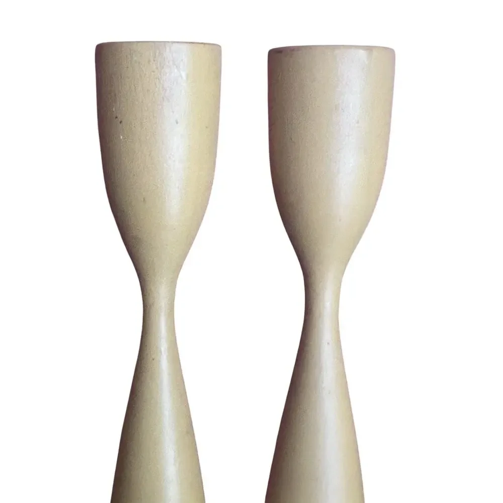 Vintage Danish Modern Wood Candle Holder Pair Made In Denmark MCM Mid Mod